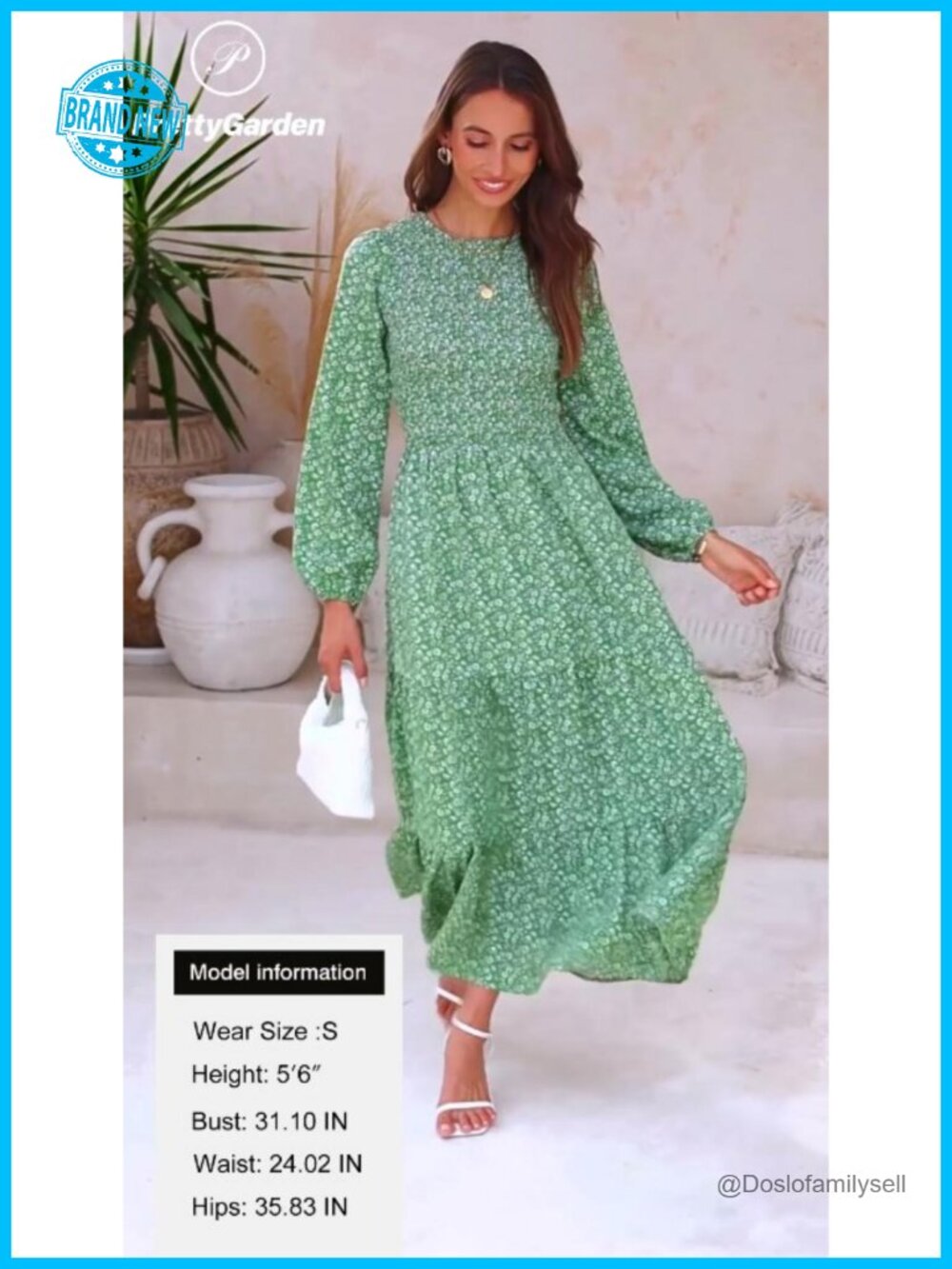 Long Sleeve Flowy Casual Floral Maxi Dress Smocked Tiered Swing Dress - Picture 4 of 6